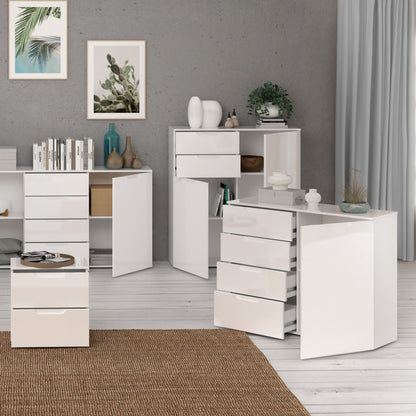 sienna 4 chest of drawers 1 door in white/white high gloss