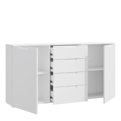 sienna wide chest of 4 drawers and 2 doors in white/white high gloss