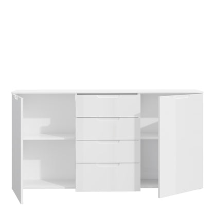sienna wide chest of 4 drawers and 2 doors in white/white high gloss