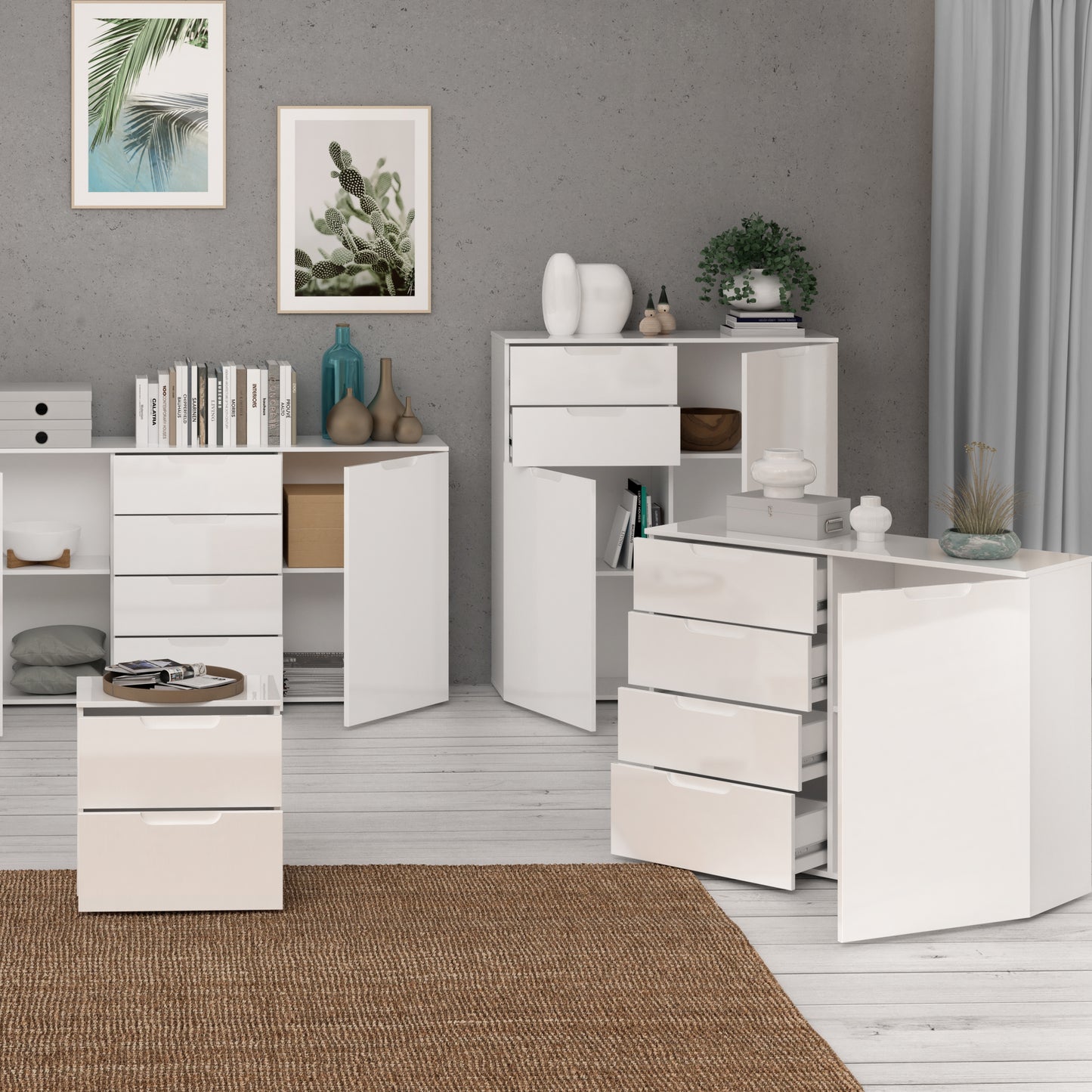 sienna chest of drawers in white/white high gloss