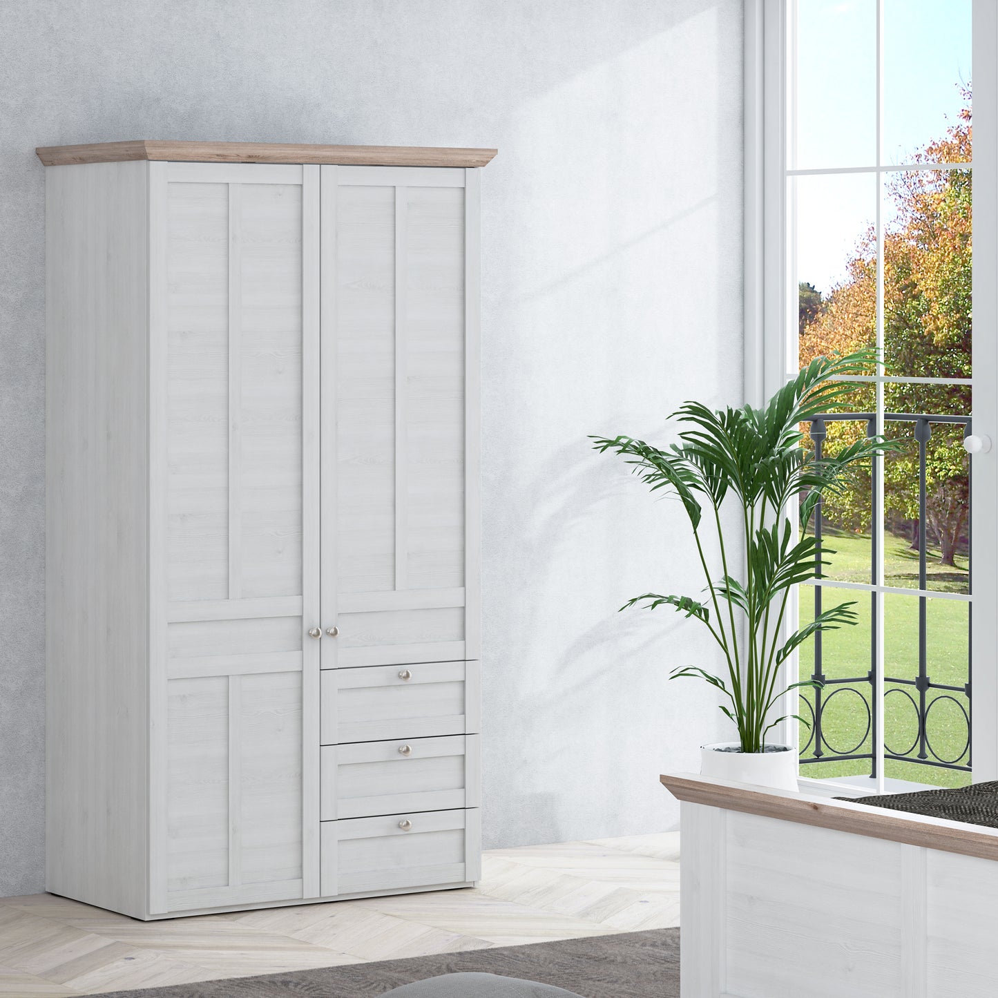 illoppa 2 door wardrobe in snowy oak/oak nelson