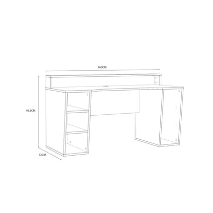 tezaur black gaming desk with white trim and colour changing led
