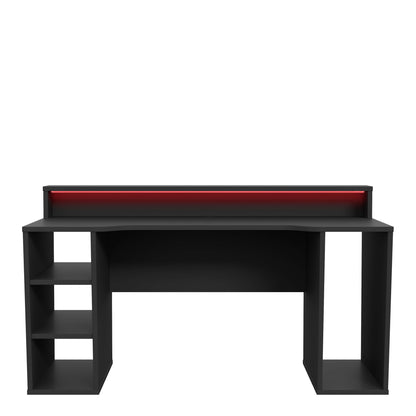 tezaur black gaming desk 2 shelves with colour changing led