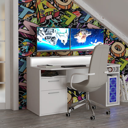 tezaur white gaming desk with colour changing led