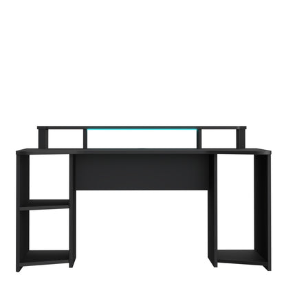 tezaur curved black gaming desk with colour changing led