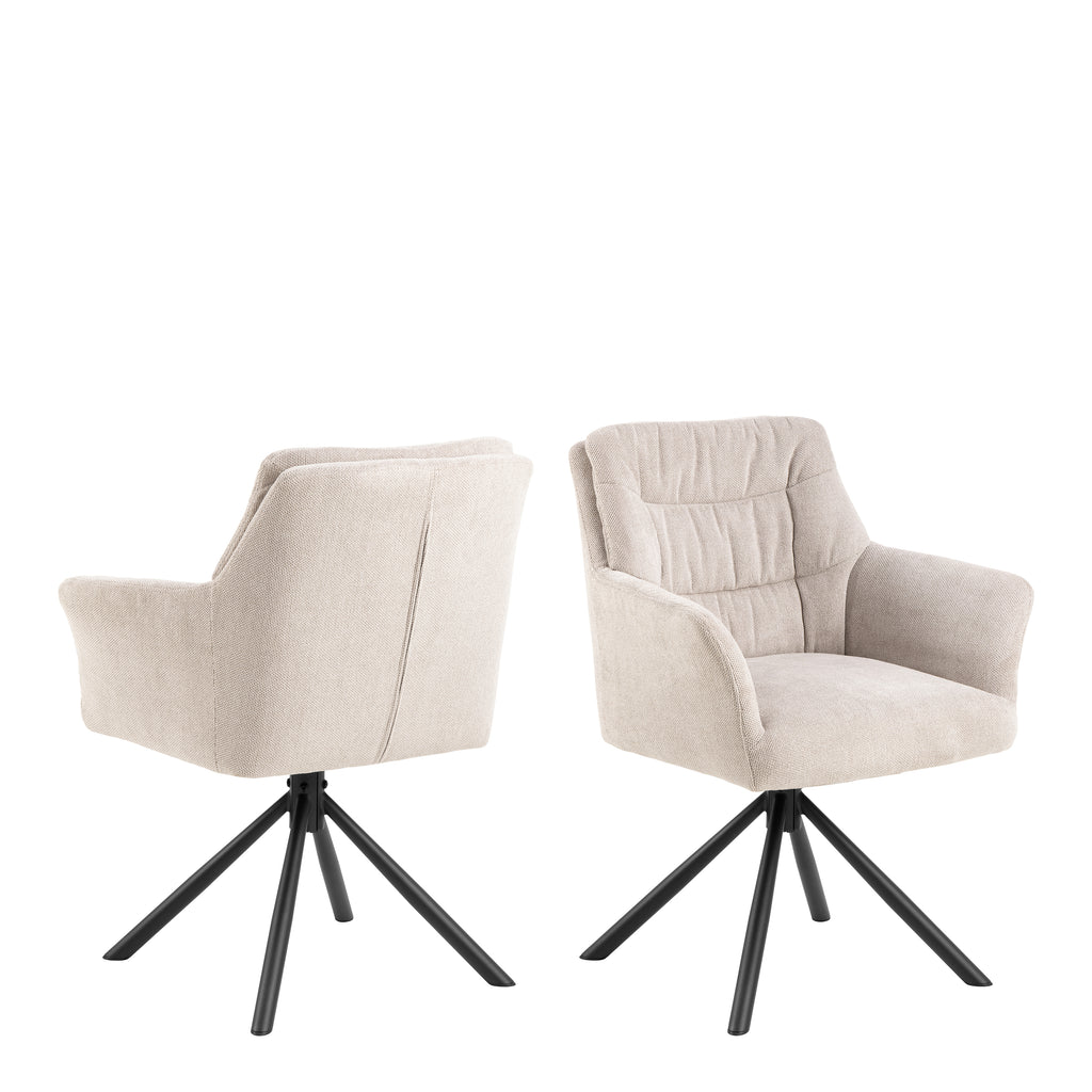 Alonso swivel cream dining chair with armrest set of 2