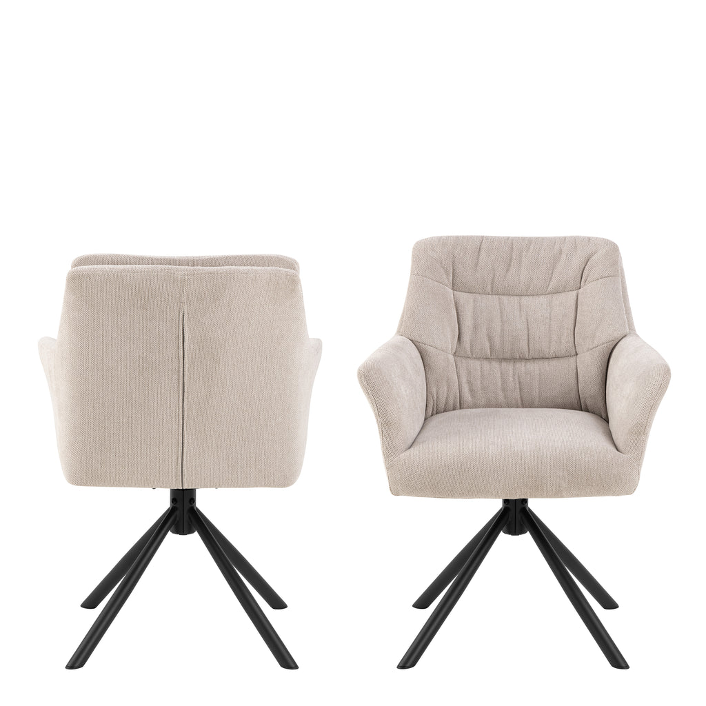 Alonso swivel cream dining chair with armrest set of 2