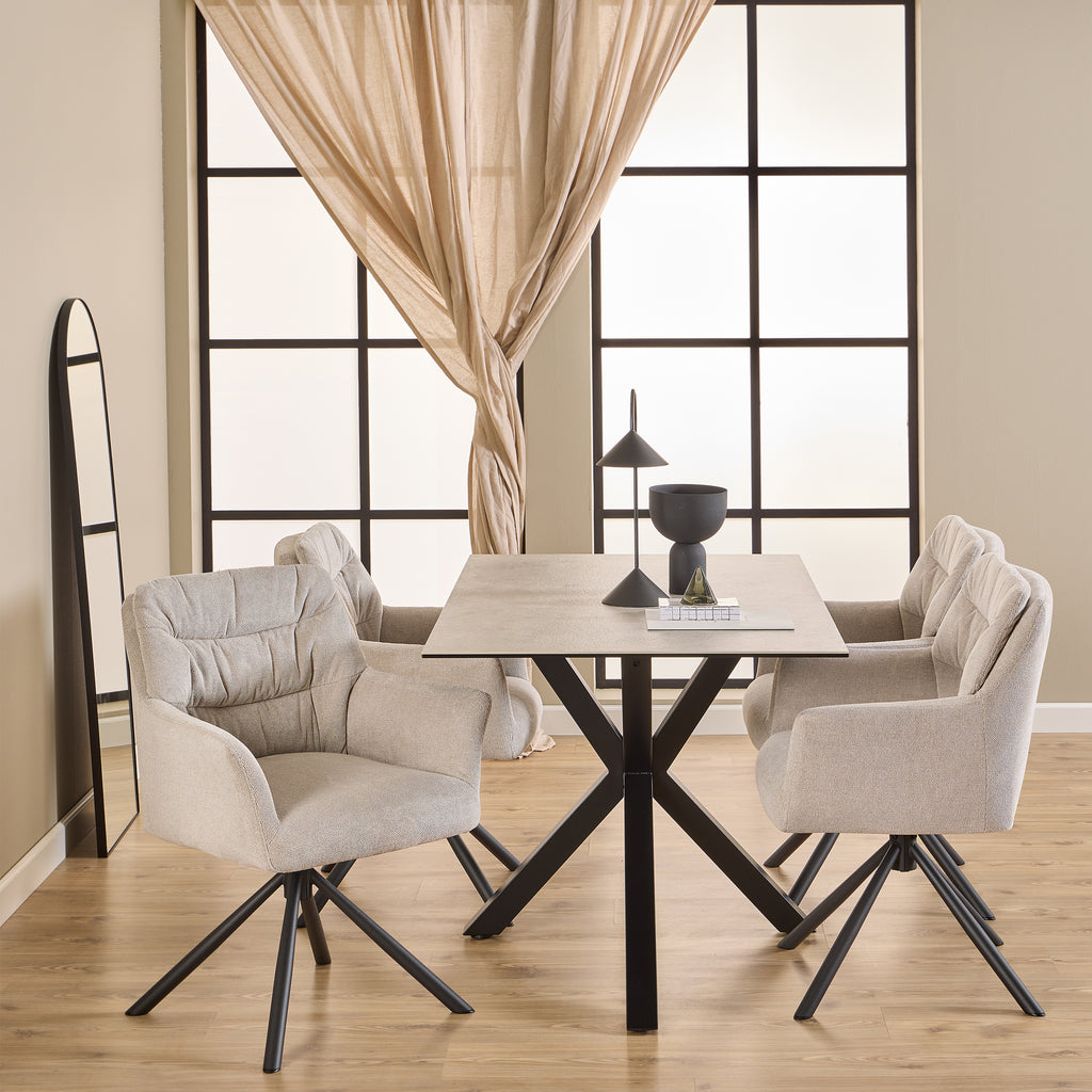 Alonso swivel cream dining chair with armrest set of 2