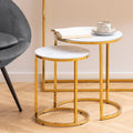 Alisma Nest of 2 Tables with White Marble Glass & Gold Base
