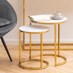 Alisma Nest of 2 Tables with White Marble Glass & Gold Base