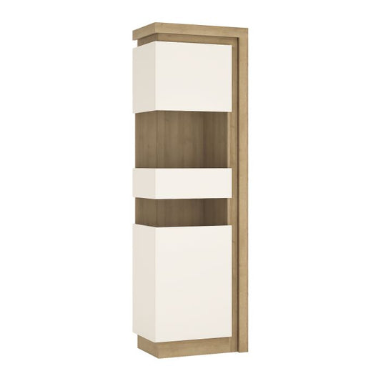 Lyon Tall Narrow Display Cabinet (LHD) in Riviera Oak/White High Gloss