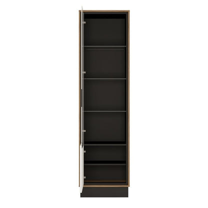 Brolo Tall Glazed Display Cabinet (LH) With the Walnut and Dark Panel Finish