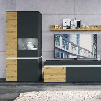 Luci 2 Door 2 Drawer Cabinet (including LED lighting) in Platinum and Oak