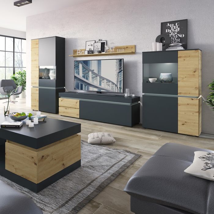 Luci 3 Door 2 Drawer Sideboard (including LED lighting) in Platinum and Oak