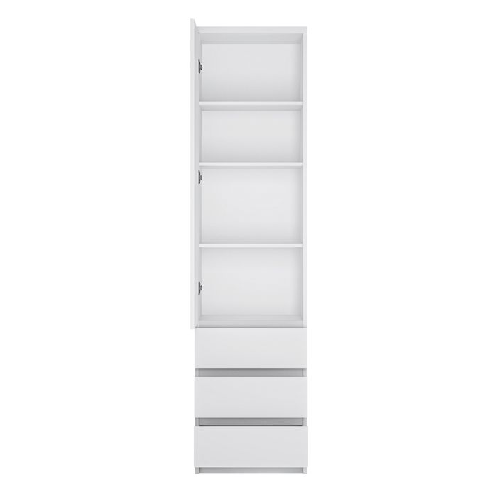 Fribo Tall Narrow 1 Door 3 Drawer Cupboard in White