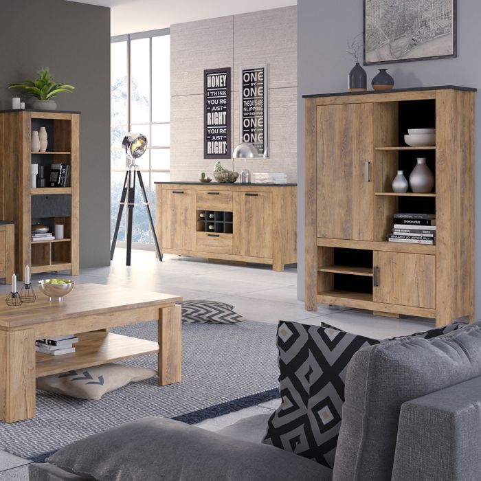 Rapallo 135cm Wide Wall Shelf in Chestnut and Matera Grey