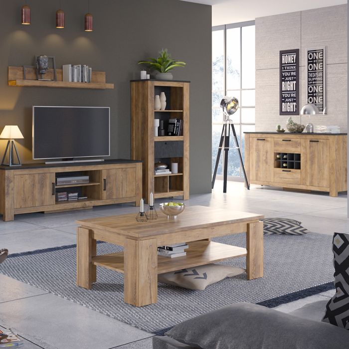 Rapallo 2 Door 189cm wide TV Cabinet in Chestnut and Matera Grey