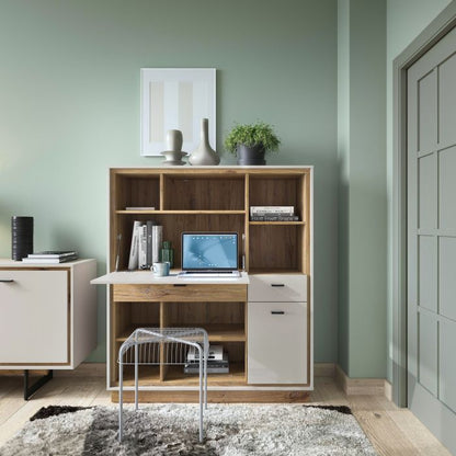 Rivero 2 Door 3 Drawer Open Shelf Sideboard in Grey and Oak