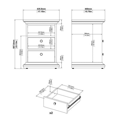 Paris Bedside 2 Drawers in White and Oak