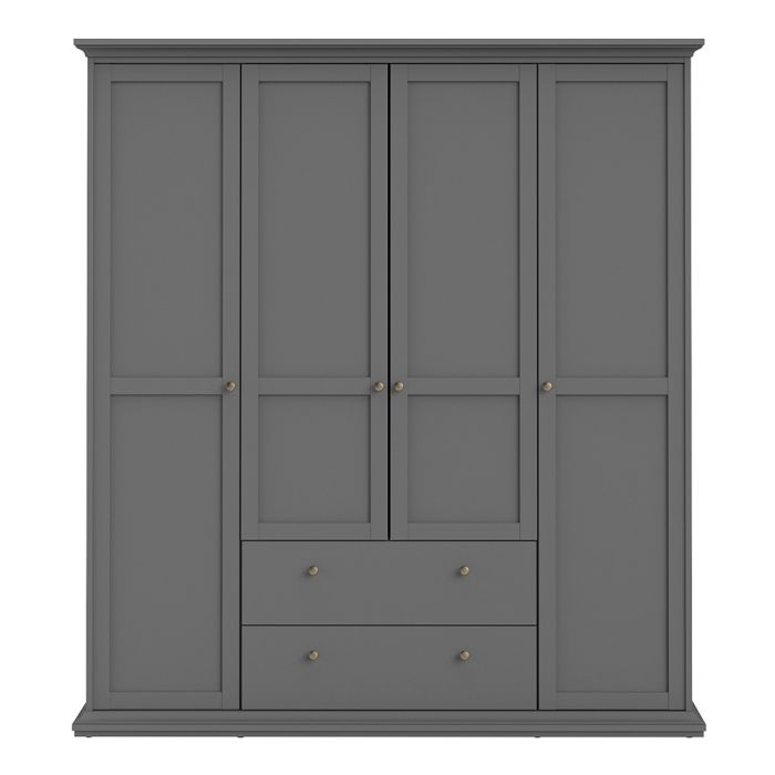 Paris Wardrobe with 4 Doors and 2 Drawers in Matt Grey