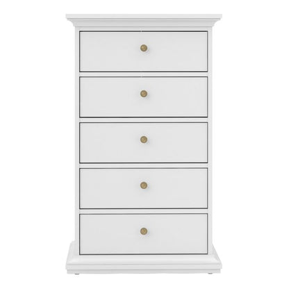 Paris Chest 5 Drawers in White