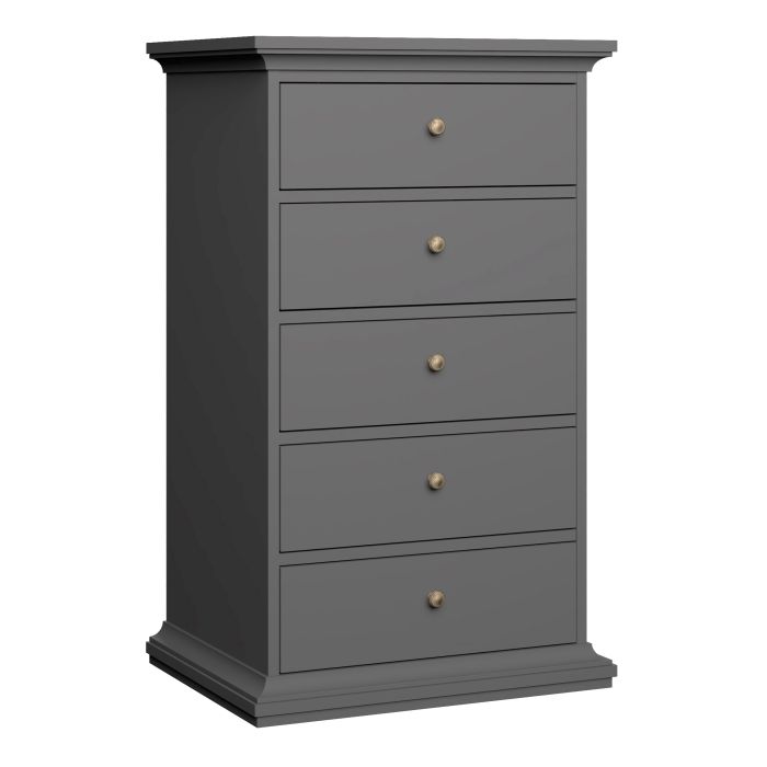 Paris Chest 5 Drawers in Matt Grey
