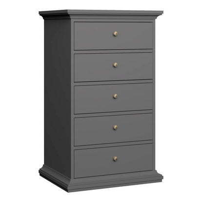 Paris Chest 5 Drawers in Matt Grey