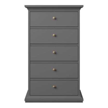 Paris Chest 5 Drawers in Matt Grey