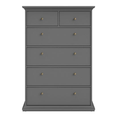 Paris Chest of 6 Drawers in Matt Grey