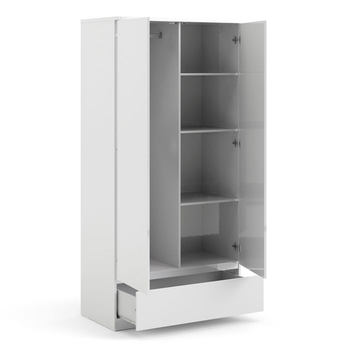 Naia Bedside 1 Drawer 1 Shelf in White High Gloss