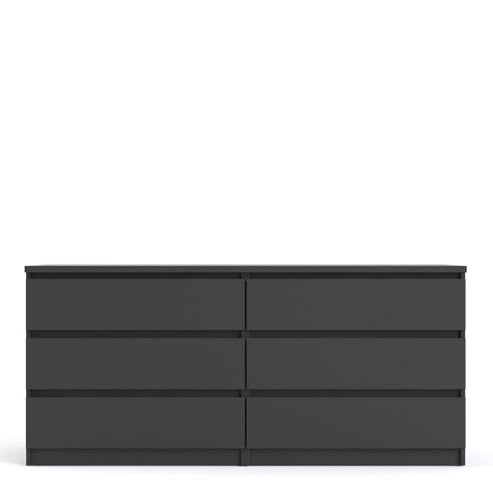 Naia Wide Chest of 6 Drawers (3+3) in Black Matt
