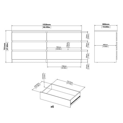 Naia Wide Chest of 6 Drawers (3+3) in Jackson Hickory Oak