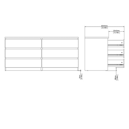 Naia Wide Chest of 6 Drawers (3+3) in White High Gloss