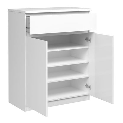Naia Narrow Chest of 5 Drawers in White High Gloss