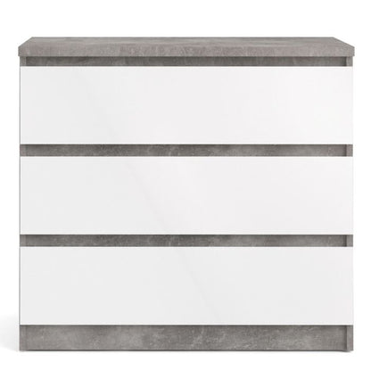 Naia Chest of 3 Drawers in Concrete and White High Gloss