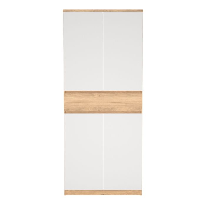 Naia Shoe Cabinet with 4 Doors 1 Drawer in Jackson Hickory Oak and White