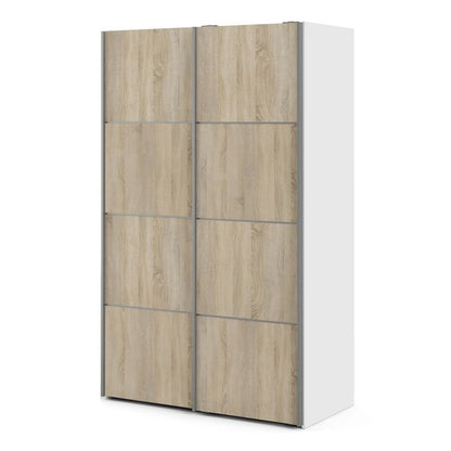 Verona Sliding Wardrobe 120cm in White with Oak Doors with 2 Shelves