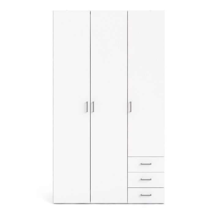 Space Wardrobe 3 Doors 3 Drawers in White 2000