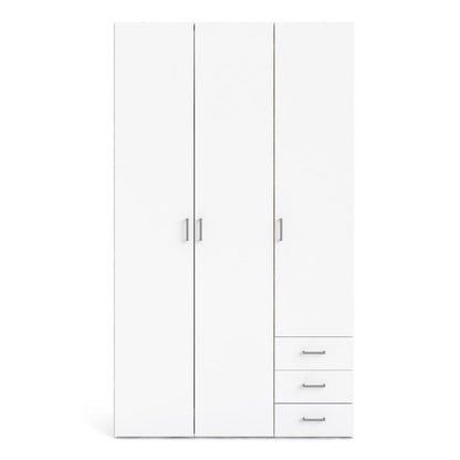 Space Wardrobe 3 Doors 3 Drawers in White 2000
