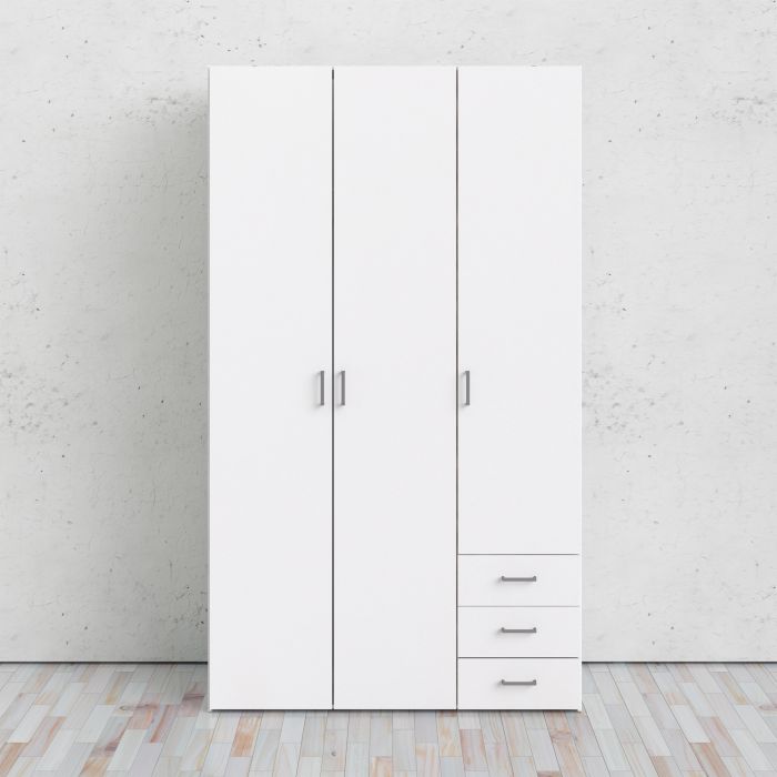 Space Wardrobe 3 Doors 3 Drawers in White 2000