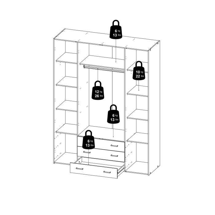 Space Wardrobe 4 Doors 3 Drawers in White 2000