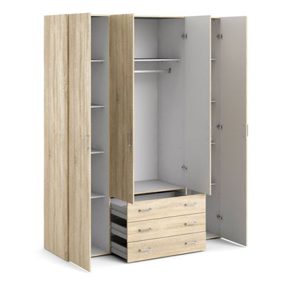 Space Wardrobe 4 Doors 3 Drawers in Oak 2000
