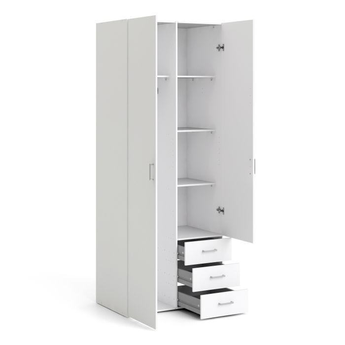 Space Wardrobe 2 Doors 3 Drawers in White 2000