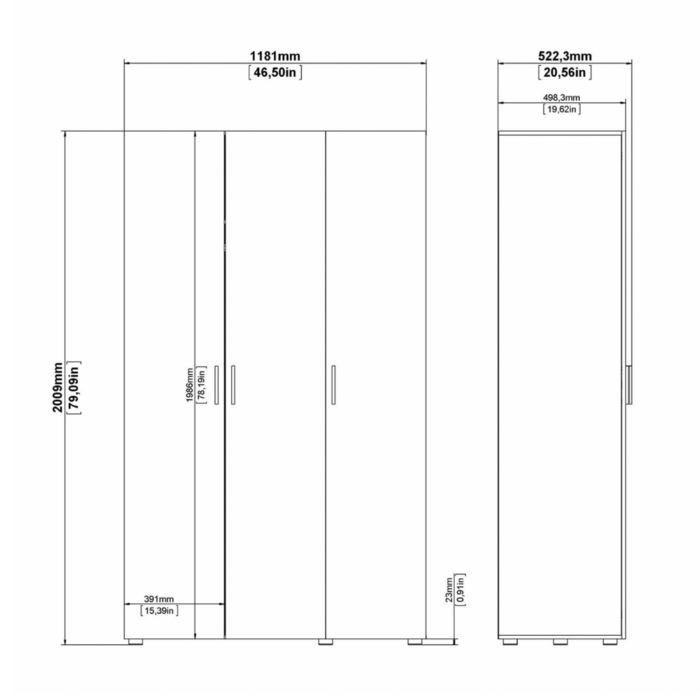 Pepe Wardrobe with 3 Doors in Oak with White High Gloss