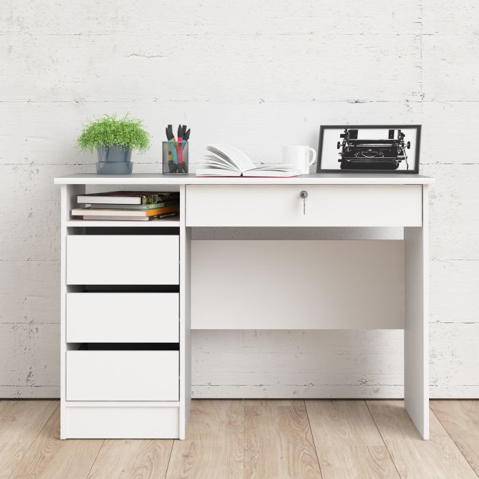 Function Plus 4 Drawer Desk Handleless Drawer in White