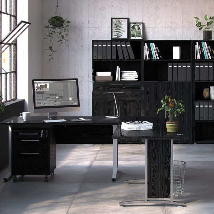 Prima Desk 120cm in Black Woodgrain with Silver Grey Steel Legs