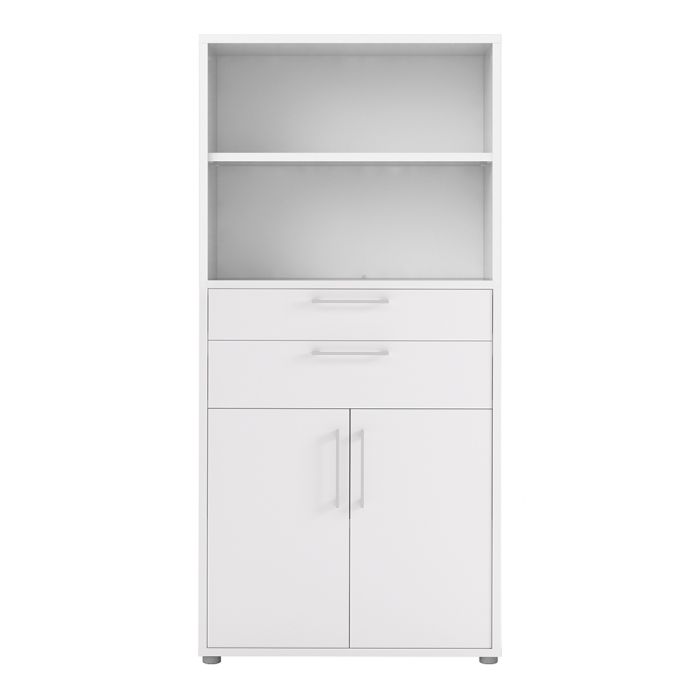 Prima Bookcase 2 Shelves with 2 Drawers 2 Doors In White