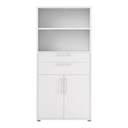 Prima Bookcase 2 Shelves with 2 Drawers 2 Doors In White