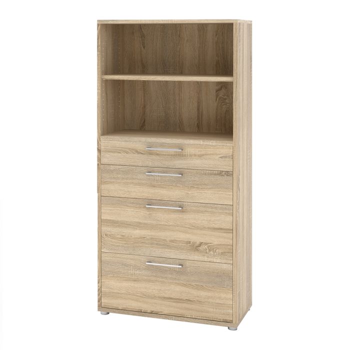 Prima Bookcase 1 Shelf with 2 Drawers 2 File Drawers in Oak