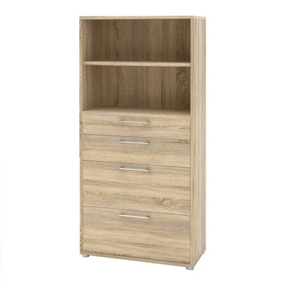 Prima Bookcase 1 Shelf with 2 Drawers 2 File Drawers in Oak